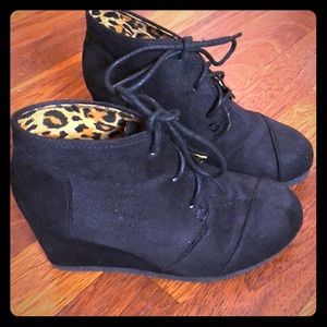 Black suede wedge booties